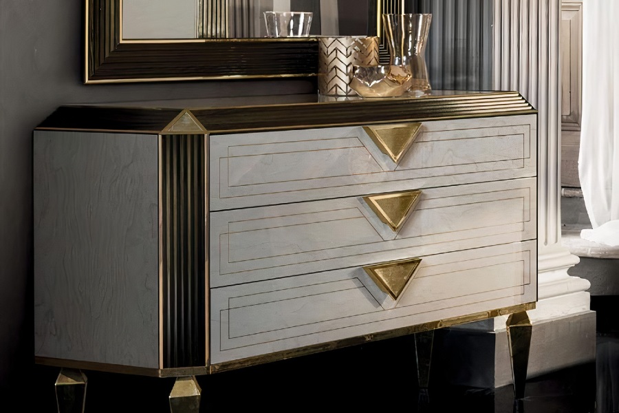 Contemporary bedroom: The Diamante dresser is composed of three large and spacious drawers