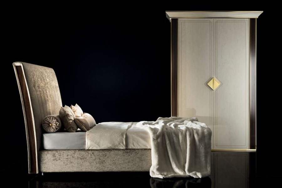 Contemporary bedroom: the Diamante wardrobe presents a refined chromatic balance