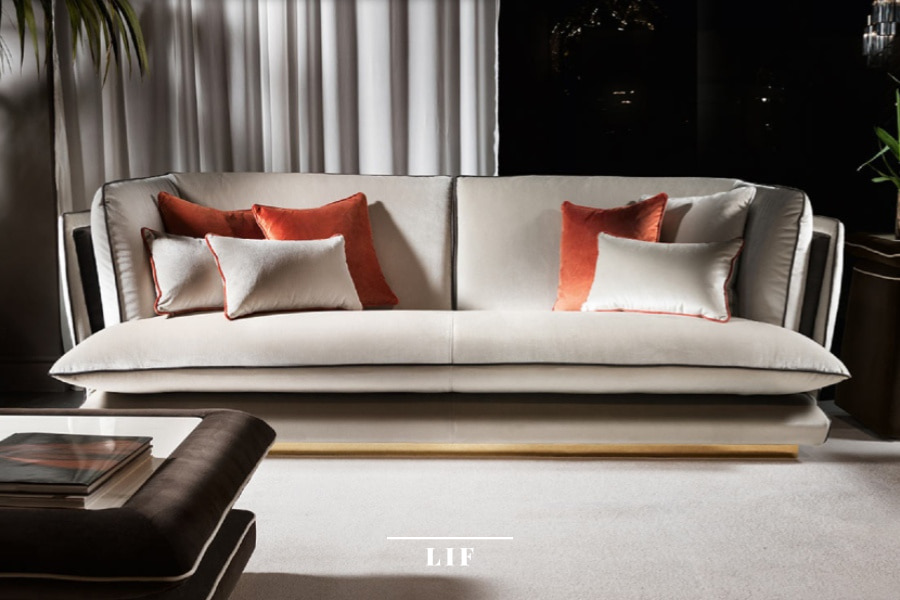 Two-seater sofa with metallic finishes: Allure collection
