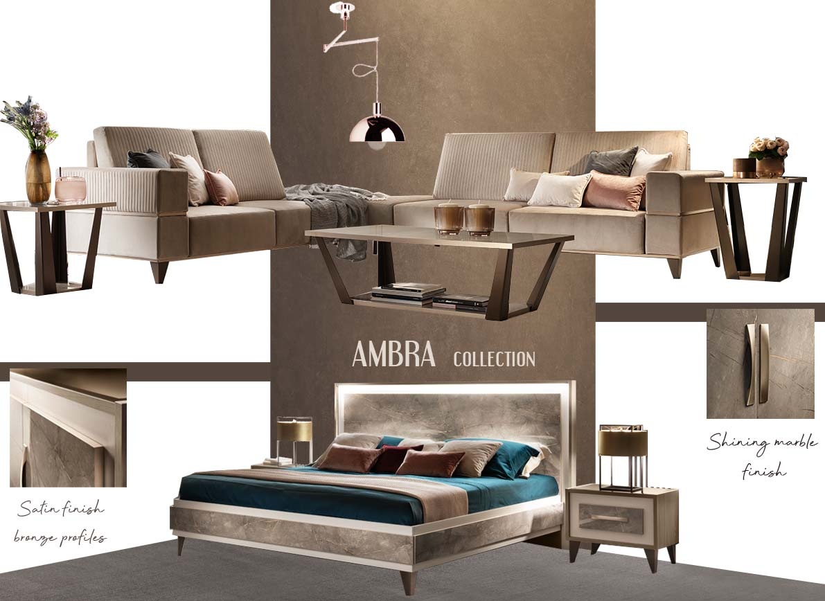 How to choose the best contemporary living room set to furnish your small apartment: Ambra collection moodboard