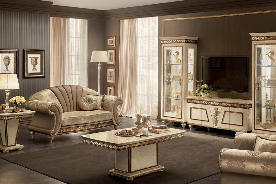 Select furniture embellished with gilded friezes, cymas and columns